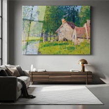 TosbArt Temperli Camille Pissarro Kır Evi Kırsal Manzarası Temperli Cam Tablo Sanat Tablosu Dekoratif Tablo