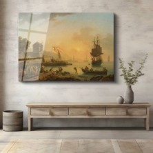 TosbArt Claude-Joseph Vernet Akdeniz Limanı Deniz Manzarası Temperli Cam Tablo Sanat Tablosu Dekoratif Tablo
