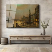 TosbArt John Atkinson Grimshaw Liman Gün Batımı Deniz Temperli Cam Tablo Sanat Tablosu Dekoratif Tablo