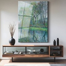 TosbArt Claude Monet Söğüt Ağaçları Su Yansıması Temperli Cam Tablo Sanat Tablosu Dekoratif Tablo