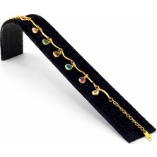 Pangu Renkli Damla Taş Detaylı Altın Renk Çelik Bileklik