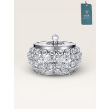 YNSK Luxury | Lucent | Lüks  Cam Kapaklı Kristal Mücevher Kutusu, Organizer, Düzenleyici, Şekerlik | Büyük Boy