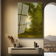 TosbArt A.f. Bunker Yeşil Orman Patika Yolu Temperli Cam Tablo Sanat Tablosu Dekoratif Tablo