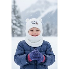 Eleven Markets Peluş Çocuk Sevimli Ayıcık Kar Maskesi Sürper Hero 3-9 Yaş Çocuk Bere Beyaz