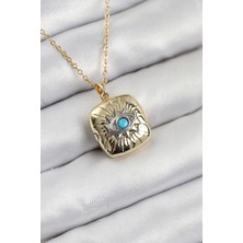 Net Damla 316L Çelik Zirkon Taşlı Açılabilr Kapaklı Göz Model Gold Renk Kadın Kolye