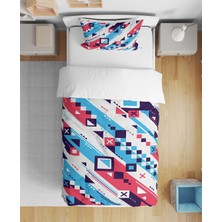 Leva Home Modern Soyut Çizgi Desenli Renkli 3D Dijital Baskılı Tek Kişilik Çarşafsız Erkek Çocuk Nevresim Takımı