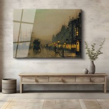 TosbArt John Atkinson Grimshaw Liman Akşam Deniz Manzarası Temperli Cam Tablo Sanat Tablosu Dekoratif Tablo