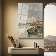 TosbArt Eugène Boudin Liman Tekne Manzarası Temperli Cam Tablo Sanat Tablosu Dekoratif Tablo