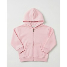 Kyex Kids Unisex Çocuk Toz Pembe Yeşil Fermuarlı Kapüşonlu Sweatshirt Okul-Günlük Için Rahat Basic Hırka 3-10YAŞ