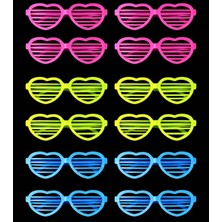 Marsilyan- Retro Neon Fosforlu Kalp Panjur Gözlük - 12 Adet