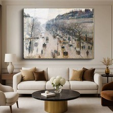 TosbArt Camille Pissarro Boulevard Montmartre Paris Sokak Manzarası Temperli Cam Tablo Sanat Tablosu