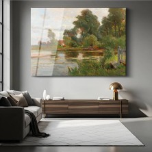 TosbArt Henri Harpignies Nehir Kıyısı Doğa Resmi Temperli Cam Tablo Sanat Tablosu Dekoratif Tablo