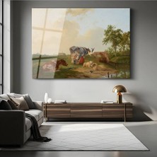TosbArt Aelbert Cuyp Çayırda Hayvanlar Kırsal Resmi Temperli Cam Tablo Sanat Tablosu Dekoratif Tablo
