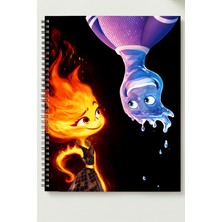 Black-One Ateş ve Su Temalı A5 Metal Spiralli Çizgisiz Kalın Bristol Kapak Ateş ve Su Temalı Defter