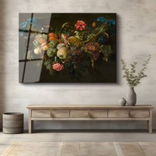 TosbArt Jan Davidsz De Heem Meyve Çiçek Natürmort Sanatı Temperli Cam Tablo Sanat Tablosu Dekoratif Tablo