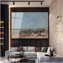 TosbArt Eugène Boudin Sahil Deniz Manzarası Temperli Cam Tablo Sanat Tablosu Dekoratif Tablo
