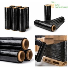 Kutu Marketim Siyah Streç - 6 Adet - 300 Metre ( 2600 kg ) - 17 Micron - Palet Streci - Ambalaj Streçi - Kutumarketim