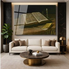 TosbArt Vincent Van Gogh Açık Kitap Natürmort Resmi Temperli Cam Tablo Sanat Tablosu Dekoratif Tablo