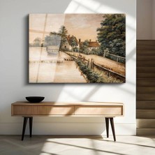 TosbArt William Callow Kır Evi Nehir Manzarası Temperli Cam Tablo Sanat Tablosu Dekoratif Tablo