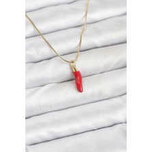 Net Damla 316L Çelik Gold Renk Kapya Kırmızı Biber Model Kadın Kolye