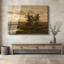 TosbArt Théodore Rousseau Ova Kırsal Manzara Temperli Cam Tablo Sanat Tablosu Dekoratif Tablo