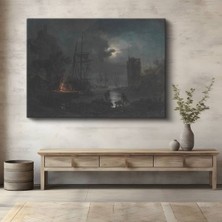 TosbArt Joseph M. W. Turner Ay Işığı Liman Gece Manzarası Kanvas Tablo Ressam Tablosu