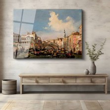 TosbArt Canaletto Rialto Köprüsü Grand Canal Temperli Cam Tablo Sanat Tablosu Dekoratif Tablo