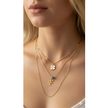 Elora Veyn Kadın Gold Harmony Kombin Üçlü F Harfli Kolye