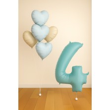 -4- Yaş Retro Mavi Rakam Folyo Balonlu Kalpli Doğum Günü Seti