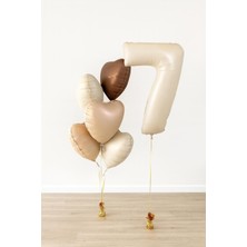 -7- Yaş Retro Bej Rakam Folyo Balonlu Kalpli Doğum Günü Seti