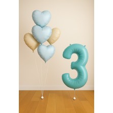 -3- Yaş Retro Mavi Rakam Folyo Balonlu Kalpli Doğum Günü Seti