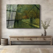 TosbArt John Atkinson Grimshaw Ay Işığı Yol Gece Manzarası Temperli Cam Tablo Sanat Tablosu Dekoratif Tablo