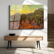 TosbArt Vincent Van Gogh Zeytin Ağaçları Akdeniz Manzarası Temperli Cam Tablo Sanat Tablosu Dekoratif Tablo