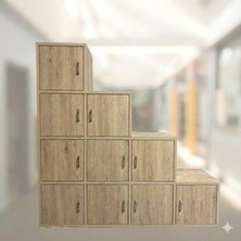 Mukotoys 10 Bölmeli Kapaklı Basamaklı Çok Amaçlı Dolap (Mdf) 30X30 Ahşap Desen