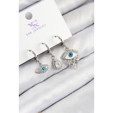 Net Damla Pirinç Zirkon Taşlı 3'lü Fatma'nın Gözü Model Gümüş Renk Kadın Küpe