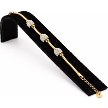 Pangu Zirkon Taş Detaylı Çoklu Boncuk Altın Renk Çelik Bileklik