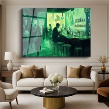 TosbArt Jeremy Mann Yeşil Bar Gece Atmosfer Resmi Temperli Cam Tablo Sanat Tablosu Dekoratif Tablo