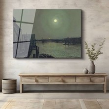 TosbArt John Atkinson Grimshaw Ay Işığı Nehir Gece Manzarası Temperli Cam Tablo Sanat Tablosu