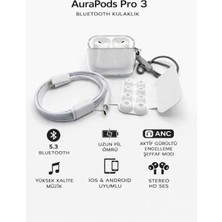 Aura Pods Pro 3 Anc Kablosuz Bluetooth Kulaklık – Şeffaf Kılıf, Dokunmatik, Bluetooth 5.3