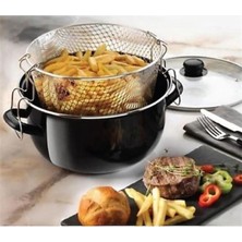 abnturk Emaye Cam Kapaklı Yanmaz Yapışmaz Çizilme Ultra Lüks Kızartma Fritöz Tencere 24 cm