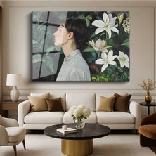 TosbArt Serge Marshennikov Zambaklar Kadın Çiçek Resmi Temperli Cam Tablo Sanat Tablosu Dekoratif Tablo
