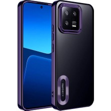 HTstore Xiaomi Uyumlu  Mi 13 Kılıf Kamera Korumalı Logo Gösteren Zore Omega Kapak-Derin Mor