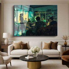 TosbArt Jeremy Mann Yeşil Oda Sohbeti Iç Mekan Resmi Temperli Cam Tablo Sanat Tablosu Dekoratif Tablo