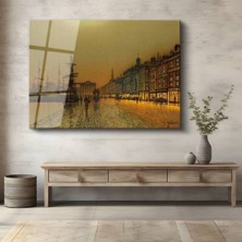 TosbArt John Atkinson Grimshaw Liverpool Rıhtımı Liman Manzarası Temperli Cam Tablo Sanat Tablosu