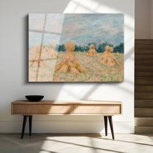 TosbArt Claude Monet Saman Balyaları Kırsal Manzara Temperli Cam Tablo Sanat Tablosu Dekoratif Tablo