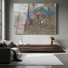 TosbArt Jean-François Millet Çiftlik Evi Kırsal Manzarası Temperli Cam Tablo Sanat Tablosu Dekoratif Tablo