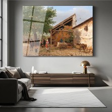 TosbArt Ludwig Munthe Köy Çeşmesi Kırsal Resmi Temperli Cam Tablo Sanat Tablosu Dekoratif Tablo