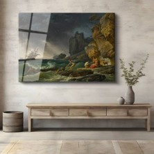 TosbArt Claude Joseph Vernet Fırtına Kurtarma Sahnesi Temperli Cam Tablo Sanat Tablosu Dekoratif Tablo