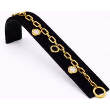 Pangu Altın Renk Yuvarlak Detaylı Zincir Çelik Bileklik