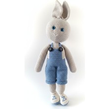 El Örgüsü Tavşan Uyku Arkadaşı Rubi- Mavi Tulumlu Sağlıklı Organik Oyuncak-Yenidoğan Bebek Hediyesi